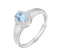 WLLDDDIU Oval Geschliffener Natürlicher Geburtsstein-Edelsteinring Für Damen, Silberner Solitär-Halo-Verlobungsring, Vintage-Ehering, Gebürsteter Vintage-Stil, Verstellbarer Ewigkeits-Verspreche