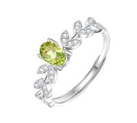 WLLDDDIU Oval Geschliffener Solitär-Verlobungsring Aus Natürlichem Edelstein Für Damen, 925Er Sterlingsilber, Geburtsstein, Astring, Jahrestag, Zirkonia, Simulierte Diamantbänder Für Sie, Peridot