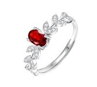 WLLDDDIU Oval Geschliffener Solitär-Verlobungsring Aus Natürlichem Edelstein Für Damen, 925Er Sterlingsilber, Geburtsstein, Astring, Jahrestag, Zirkonia, Simulierte Diamantbänder Für Sie, Rubin