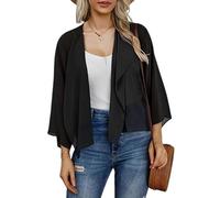 WLLDDDIU Oversized Chiffon Kimono Cardigan für Damen, Lockere Passform, 3/4 Ärmel, Offenes Crop Top, Leichtes, Transparentes Sommer Cover Up für Den Alltag, Übergröße S XXL, Schwarz, Größe L