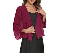 WLLDDDIU Oversized Chiffon Kimono Cardigan für Damen, Lockere Passform, 3/4 Ärmel, Offenes Crop Top, Leichtes, Transparentes Sommer Cover Up für Den Alltag, Übergrößen S XXL, Dunkelrot XL