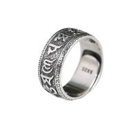 WLLDDDIU Ring Silber 925 Damen,Offener, Verstellbarer Ring Aus 925Er Sterlingsilber für Damen und Herren, Vintage, Oxidiertes Wikinger Runenband, Statement Stapelring, Tibetischer Fingerreif, Hip H