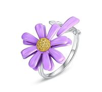 WLLDDDIU Ringe Frauen,925 Sterling Silber Ring Süßer Zirkon Vergoldet Lila Emaille Gänseblümchen Angst Ring Offen Verstellbare Ringe Schmuck Geschenke Für Jungen Mädchen Männer Frauen