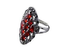 WLLDDDIU Ringe Frauen,Ring Aus 925Er Sterlingsilber, Einzigartig, Wunderschöner Granat, Retro-Gothic, Übertrieben, Dunkel, Offen, Verstellbare Ringe, Schmuckgeschenke Für Jungen, Mädchen, Männe