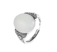 WLLDDDIU Ringe Silber, 925 Sterling Silber Auspicious Cloud Carving Ring Natürliche Runde Hetian Jade Boho Verstellbare Ringe Edelstein Energie Charm Hochzeitsschmuck Geschenke Für Männer Damen