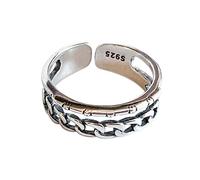 WLLDDDIU Ringe Silber, S925 Sterling Silber Der Kettenring Verstellbare Ringe Retro Offener Ring Silber Daumenring Ewigkeitsring Hochzeitscharme Schmuck Geschenke Für Männer Mädchen Damen