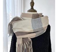 WLLDDDIU Schal Damen Winterschals Braun Weich Warm Dick Decke Quaste Großes Gitter Kaschmir Fühlen Sich Lang An Großer Schal Winterdecke Schal Trendige Stola Schals Für Frauen Mädchen