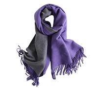 WLLDDDIU Schal Damen,Winterschals Doppelt Lila Grau Weicher Warmer Schal Dicke Decke Kontrastierende Quaste Kaschmir-Feeling-Schal Langer Großer Winterschal Trendige Stola-Schals Für Frauen Mädchen