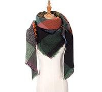 WLLDDDIU Schal,Winterschals Kleines Gitter Dreiecksschal Warmer Schal Dicke Decke Fischgrätenmuster Grün Orange Schal Mode Großer Winterschal Trendige Stola Schals Für Frauen