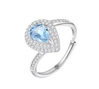 WLLDDDIU Silberne Geburtssteinringe Für Frauen, Birnenschliff, Natürlicher Edelstein, Solitär, Halo, Versprechensring, Tropfenform, Unendlichkeitsband, Verstellbar, Jubiläum, Zirkonia, Simuliert