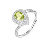 WLLDDDIU Silberne Geburtssteinringe Für Frauen, Birnenschliff, Natürlicher Edelstein, Solitär, Halo, Versprechensring, Tropfenform, Unendlichkeitsband, Verstellbar, Jubiläum, Zirkonia, Simuliert