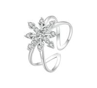 WLLDDDIU Silberringe Damen 925,925 Sterling Silber Schneeflocke Eingelegter Zirkonia Öffnungsring Geometrische Verstellbare Ringe Schmuck Cocktailring Party Geburtstagsgeschenk