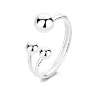 WLLDDDIU Silberringe Damen 925,Sterling-Silberring für Frauen und Mädchen, Unregelmäßige Linie, Offener, Größenveränderbarer Ring mit Runden Perlen, Persönlichkeit, Silberne Daumenringe, Dü