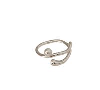 HGJH Silberringe Damen 925,Verstellbarer Runder Ring Für Frauen Perle 925 Sterling Silber Wellen Unregelmäßigkeit Retro Zeigefinger Ring Hochzeit Ewigkeit Schmuck Geschenke Für Mädchen Damen
