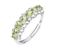 WLLDDDIU Stapelbarer Halb-Ewigkeitsring Mit Natürlichem Edelstein Im Rundschliff Für Damen, 925Er Sterlingsilber, Geburtssteinring, Verstellbar, Versprechensring Für Hochzeit Und Jahrestag, Perid