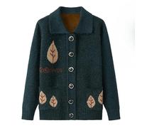 WLLDDDIU Strickjacke Damen,Herbst Winter Strickpullover Mantel mittleren Alters und Ältere Menschen Verdickt Plus Samt Gestrickte Strickjacke Alte Dame Lässig Revers Top Frühling Herbst Mutter Wa