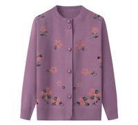 WLLDDDIU Strickjacke für ältere Damen, klassisch, leicht, langärmlig, Lila, Rundhalsausschnitt, Cardigan, Damen, weiblich, Frühling, Herbst, Winter