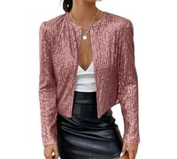 WLLDDDIU Strickjacken für Damen,Festlicher Damen Bolero, Eleganter Glänzender Pailletten Bolero für Frauen, Funkelnde Kurze Oberteile (DE/NL/SE/PL, Alphanumerisch, XL, Regular, Regular, Rosa)