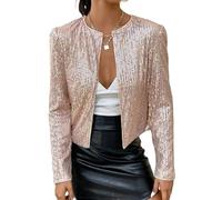 WLLDDDIU Strickjacken für Damen,Festlicher Damen Bolero, Eleganter Glänzender Pailletten Bolero für Frauen, Funkelnde Kurze Oberteile (DE/NL/SE/PL, Alphanumerisch, S, Regular, Regular, Roségold)
