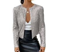 WLLDDDIU Strickjacken für Damen,Festlicher Damen Bolero, Eleganter Glänzender Pailletten Bolero für Frauen, Funkelnde Kurze Oberteile (DE/NL/SE/PL, Alphanumerisch, XS, Regular, Regular, Silber)