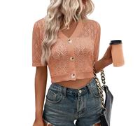 WLLDDDIU Strickjacken für Damen,Kurzer Bolero Cardigan für Damen mit Knopfleiste, Leicht, Kurzärmlig, Hohl, Gehäkelt, Shrug Jacke, Elegant, Strickpullover, Bauchfreies Top, Sommer Überzug für