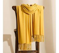 WLLDDDIU Strickschal Damen,Winterschals Gelb Weicher Warmer Schal Dicke Decke Einfarbige Quaste Kaschmirimitat Cashmere Feel Schal Langer Großer Winterschal Trendige Stola-Schals Für Frauen