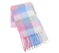 WLLDDDIU Strickschal Damen,Winterschals Kontrast Quaste Strick Weicher Warmer Schal Dicke Decke Gitter Rosa Blau Der Weiche Fühlschal Winterschal Trendige Stola Schals Für Damen Mädchen
