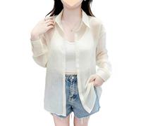 WLLDDDIU Transparente Chiffonbluse für Damen, Langärmelig, mit Knopfleiste, Leicht, Atmungsaktiv, Durchsichtig, Ideal Als Strandkleid, Bolero Oder Schulterjäckchen für Den Alltag, Aprikose L