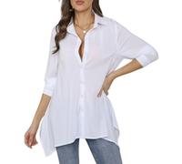 WLLDDDIU Transparente Chiffonbluse für Damen, Oversize Schnitt, Lässiges Langarm Hemd mit Knopfleiste, Asymmetrischer Saum, Bolero Top, Leichtes Sommer Strandkleid, Weiß, Größe XL
