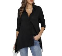 WLLDDDIU Transparente Chiffonbluse für Damen, Oversize Schnitt, Lässiges Langarm Hemd mit Knopfleiste, Asymmetrischer Saum, Bolero Top, Leichtes Sommer Strandkleid, Schwarz, Größe XL