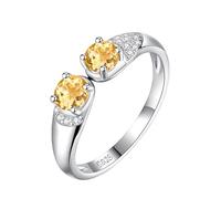 WLLDDDIU Verlobungsring Aus Natürlichem Edelstein Im Rundschliff Für Damen, Geburtssteinringe Aus 925Er Sterlingsilber, Verstellbar, Jubiläumsring Aus Zirkonia, Simulierter Diamant Für Sie, Citr