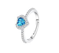 WLLDDDIU Verlobungsring mit Herzförmigem Naturstein, 925Er Sterlingsilber, Geburtsstein, Verstellbare Offene Ringschiene, Simulierter Diamant, Blauer Topas