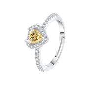 WLLDDDIU Verlobungsring mit Herzförmigem Naturstein, Citrin, 925Er Sterlingsilber, Verstellbare Offene Ringschiene, Simulierter Diamant.