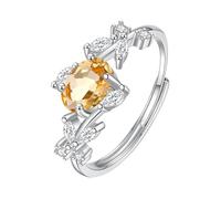 WLLDDDIU Verlobungsring Mit Natürlichem Edelstein Im Ovalschliff Für Frauen, Silberner Geburtsstein Astring, Verstellbarer Simulierter Diamant, Jubiläums Ehering Für Sie, Citrin