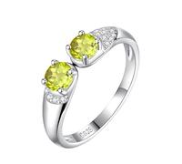 WLLDDDIU Verlobungsring Mit Natürlichem Edelstein Im Rundschliff Für Damen, 925Er Sterlingsilber, Geburtssteinringe, Verstellbar, Jubiläumsring Aus Zirkonia, Simulierter Diamant Für Sie, Peridot