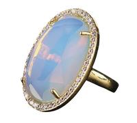 WLLDDDIU Verstellbare Ringe für Frauen, Vintage Opal Cabochon facettierte vergoldete Intarsien Kristall offen Verstellbarer Ring Frauen Männer Geschenk Party Hochzeit Schmuck Geschenke