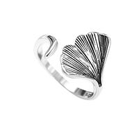 WLLDDDIU Verstellbarer Ring, S925 Sterling Silber Ginkgo Biloba Gravur Verstellbare Ringe Retro Zeigefinger Ring Silber Ewigkeitsring Hochzeit Charme Schmuck Geschenke Für Männer Mädchen Damen
