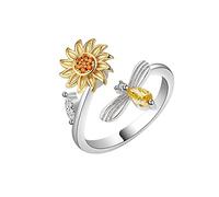 WLLDDDIU Verstellbarer Ring, S925 Sterling Silber Sonnenblume Ring Verstellbare Ringe Drehbar Angst Offener Ring Silber Ewigkeitsring Hochzeit Charme Schmuck Geschenke Für Mädchen Damen