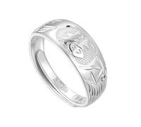 WLLDDDIU Vintage Ring Aus 999Er Sterlingsilber mit Fu-Zeichen, Verstellbar, Handgefertigt, Graviertes Drachen- und Phönixmotiv, Traditioneller Chinesischer Glücksbringer, Durchdachtes Geschenk fü