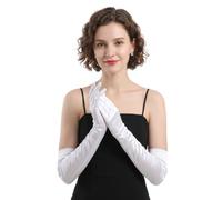 WLLHYF Damen Lange Handschuhe Satin Elegant Seidenhandschuhe Classic Abendhandschuhe Stoff 20er Opernhandschuhe Tanzhandschuhe für Halloweenkarneval Karneval Maskerade Party Hochzeits Braut(Weiß,Weiß)
