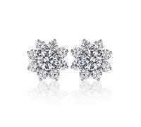 WLLLTY Ohrstecker Damenmode 925 Sterling Silber Rundschliff 1 Karat Moissanite Edelstein Blumenförmige Ohrstecker
