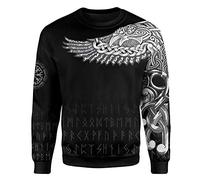 WLXW 2020 Vintage Odin Rune 3D-Gedruckter Hoodie, Nordische Mythologie Viking Tattoo Pagan Pullover, Mode Herbst Langarm Neutral Street Sweatshirt,Sweat,L