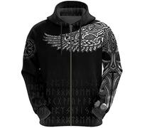 WLXW 2020 Vintage Odin Rune 3D-Gedruckter Hoodie, Nordische Mythologie Viking Tattoo Pagan Pullover, Mode Herbst Langarm Neutral Street Sweatshirt,Hoodie Zip,4XL
