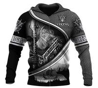 WLXW Herbst Langarm Street Hoodie, Nordic Odin Viking Warrior 3D-Gedrucktes Tattoo Sweatshirt, Harajuku Unisex Pullover Mit Rundem Hals, Weihnachtspaar Kleid,Hoodie Zip,L
