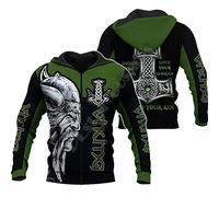 WLXW Herren Vintage Odin Viking Tattoo Nordische Mythologie 3D-Gesamtdruck Hoodie/Pullover/Sweatshirt, Kleidung Lässige Streetwear, Vatertagsgeschenk,Hoodie zipper,L