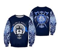 WLXW Mode Herren Hoodie, 3D-Gesamtdruck-Nordic Pagan Odin Thor Valknut Tattoo, Blaue Sweatshirt Kleidung Unisex Hoodie Street Kleidung,Sweatshirt,2XL