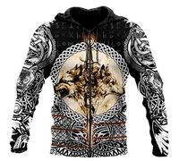 WLXW Nordische Mythologie Odin Tattoo 3D-Gedrucktes Sweatshirt, DIY Wikinger-Kostüm, Keltischer Wolf Rune Cool Neutral Harajuku Street Herren Wikinger-Pullover,Hoodie Zip,6XL
