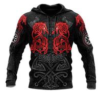 WLXW Viking Hoodie Für Herren, Odin Tattoo 3D-Gedrucktes Sweatshirt/Pullover Mit Nordischer Mythologie, Celtic Dragon Und Thors Hammer, Unisex Harajuku Street Jacket,Hoodie Zip,3XL