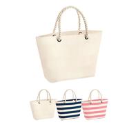 WM680 Westford Mill Strandtasche mit Streifen Natural 36 x 35 x 18 cm