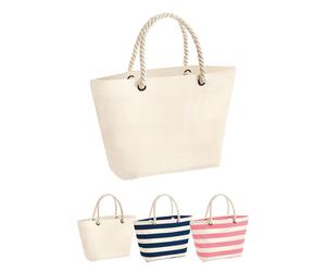 WM680 Westford Mill Strandtasche mit Streifen Natural 36 x 35 x 18 cm